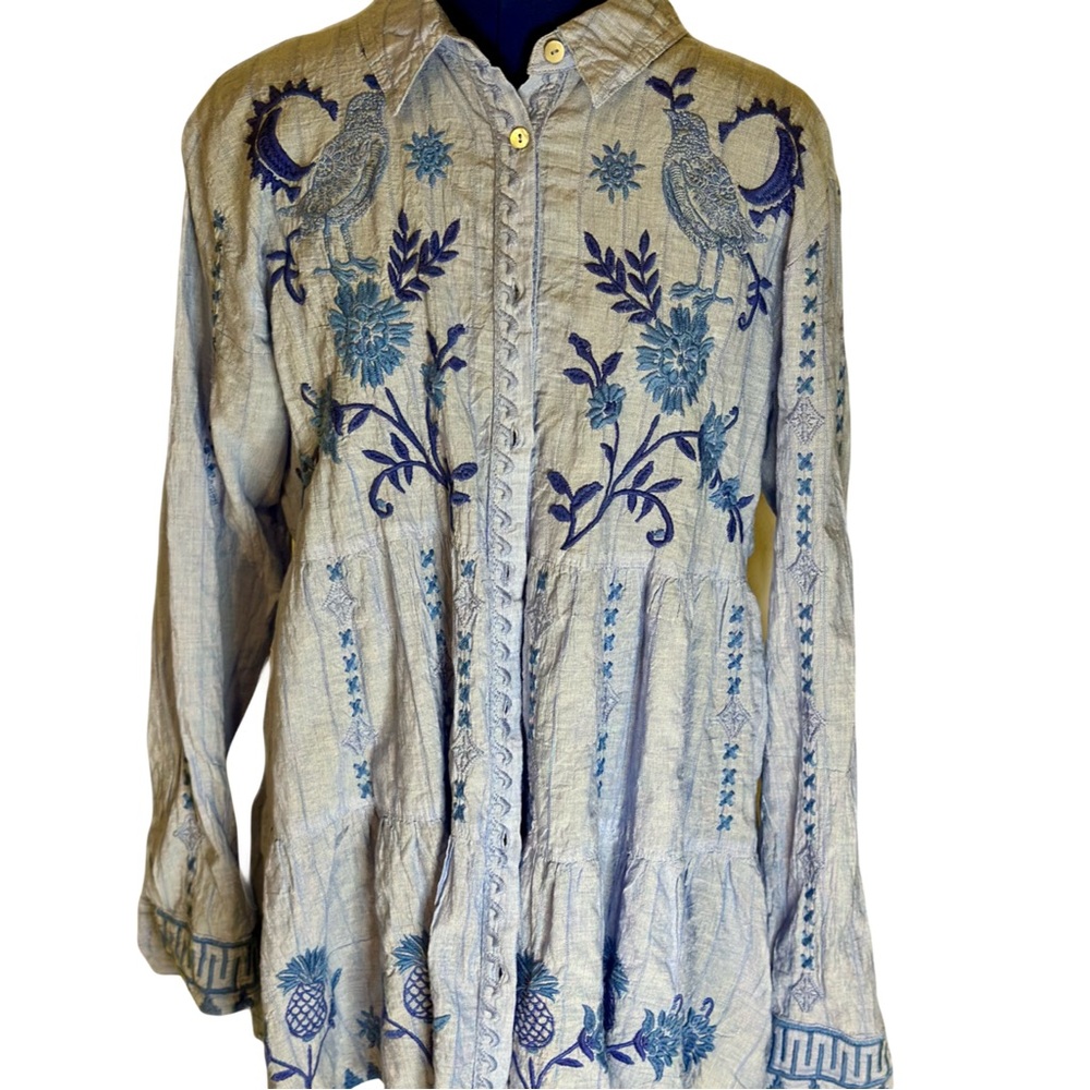 EMBROIDERED JOHNNY WAS LONG SLEEVE BLOUSE TARRA TIERED SHIRT TUNIC